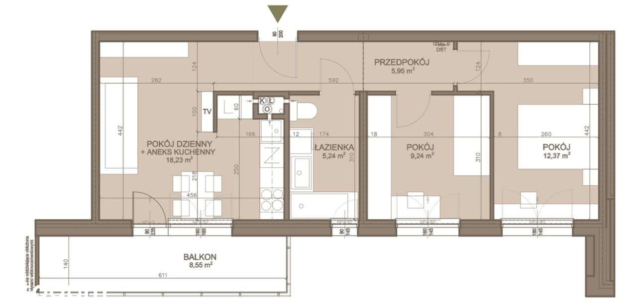 3-pokojowe mieszkanie 51,03 m2 + balkon