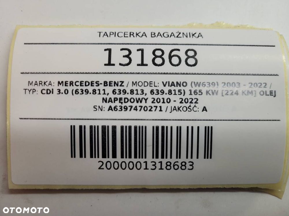 BOCZEK TAPICERKA KLAPY BAGAŻNIKA MERCEDES VIANO W639 A6397470271 - 8