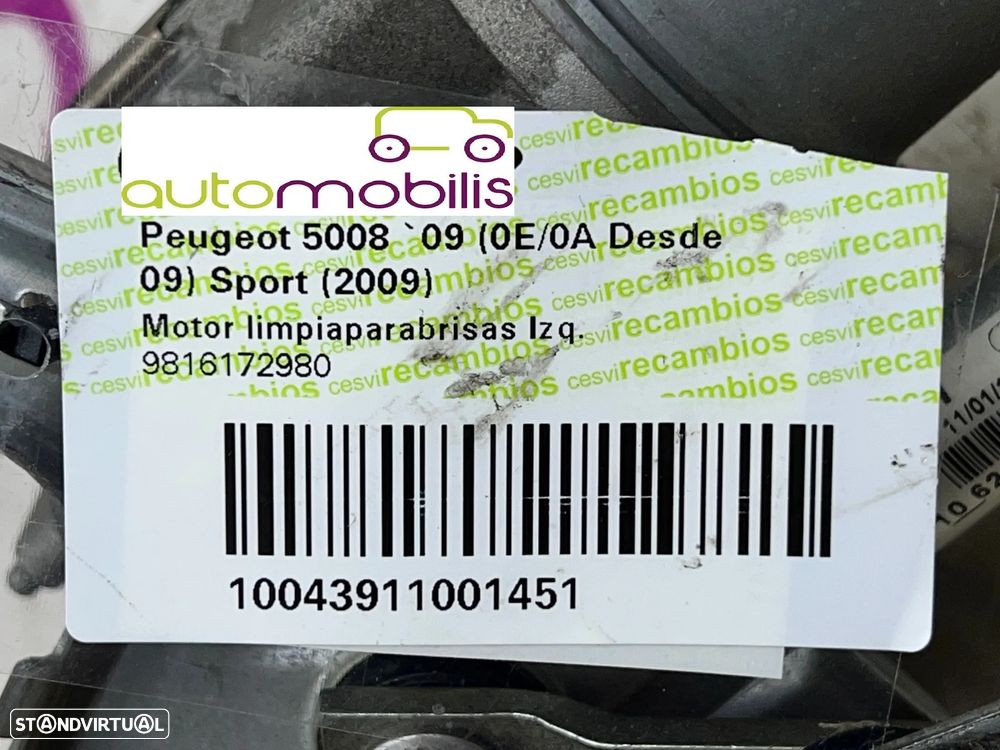 Limpa Vidros Esquerdo PEUGEOT 5008 2009 Ref. 9816172980 - NO. 340084 - 4