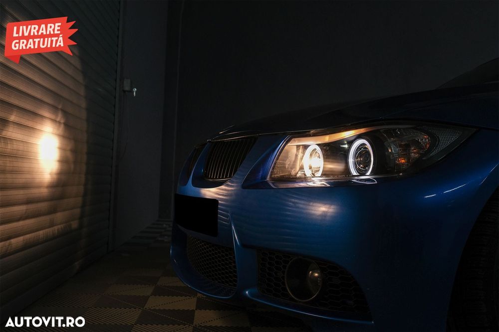Faruri BMW Seria 3 E90 Sedan E91 Touring (03.2005-08.2008) Angel Eyes Negru- livrare gratuita - 12
