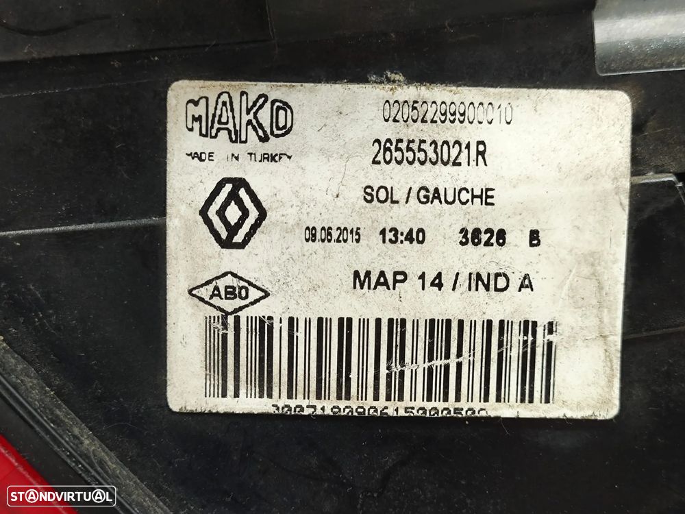 Farolim traseiro trás esquerdo original Renault Clio IV Carro Fase 1 de 2012 a 2016 - 8