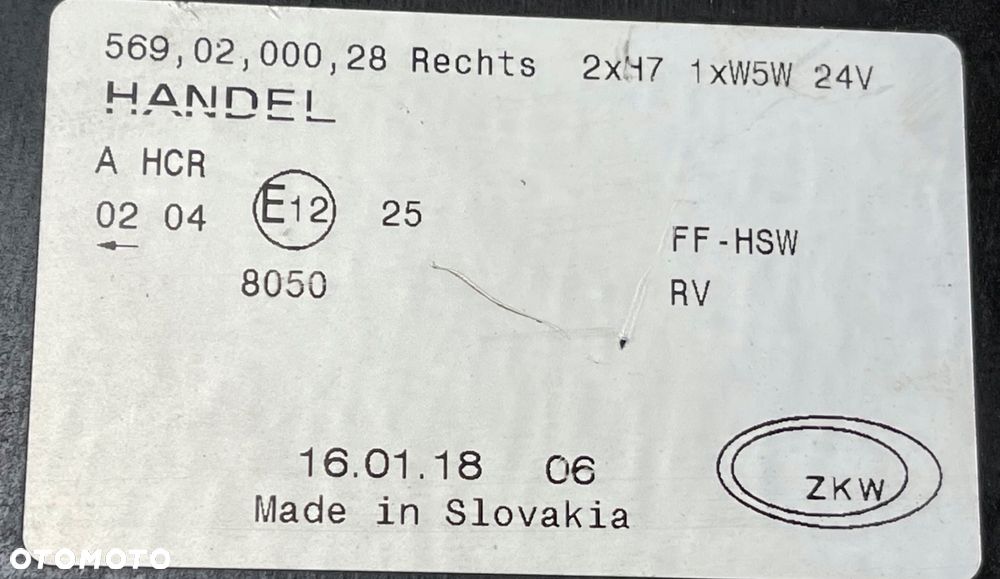 MAN TGS TGX LIONS CITY LAMPA REFLEKTOR PRAWA PRZÓD 5690200028 16.01.18 - 12