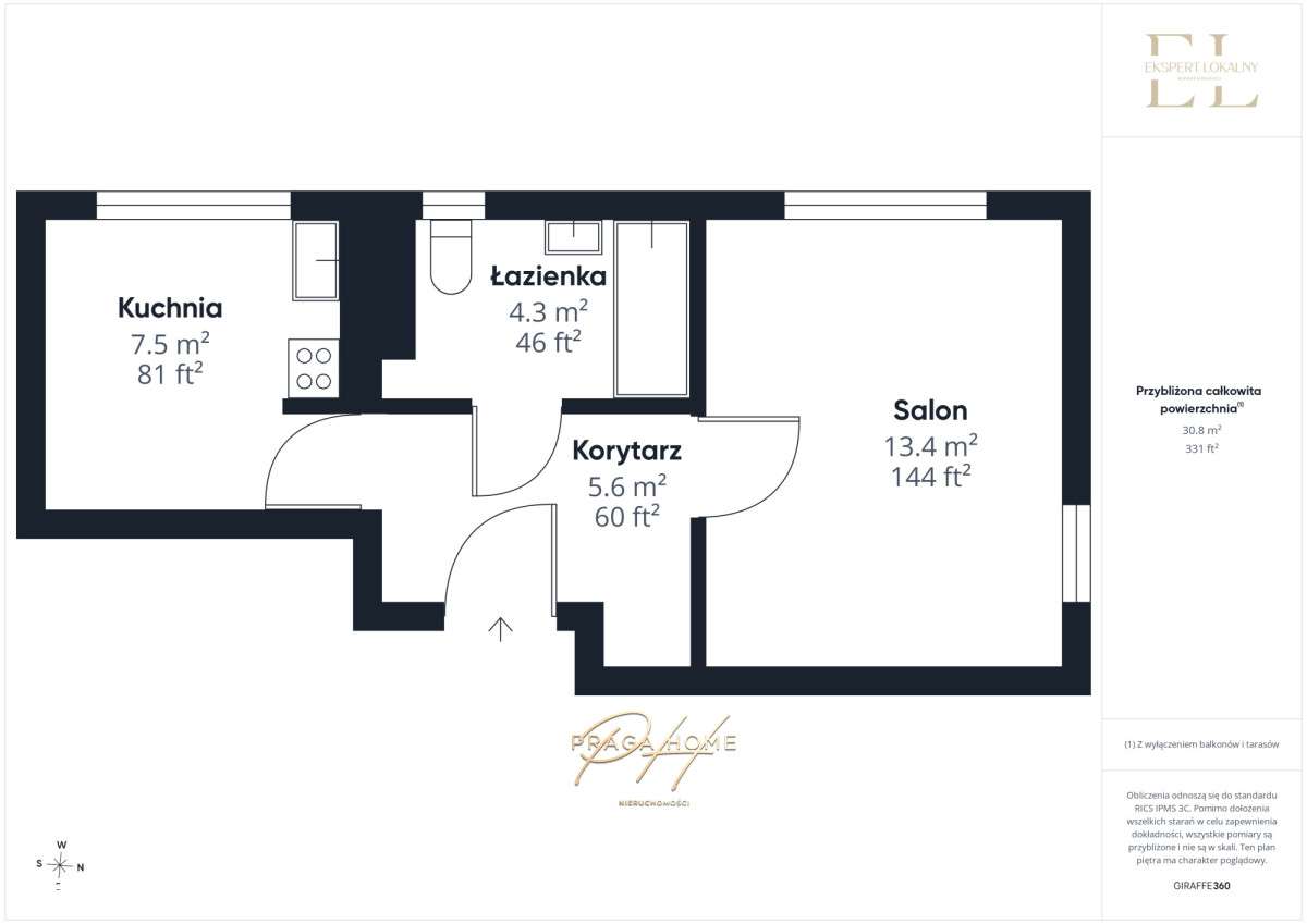 Kawalerka 31 m² | Duża oddzielna kuchnia | Gocławe