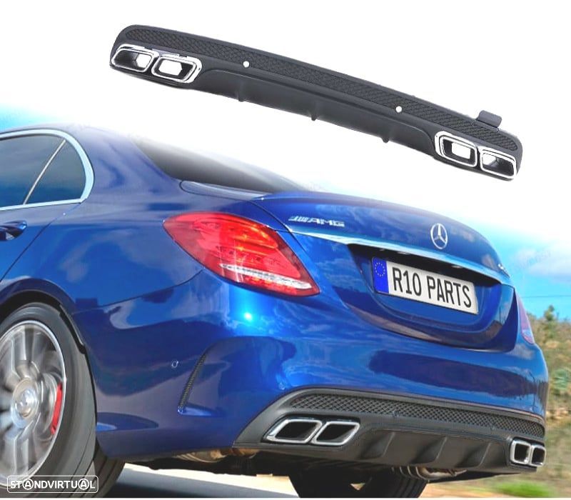 DIFUSOR MERCEDES CLASE C W205 SEDAN 14-18 LOOK AMG C63 PRETO MATE + PONTEIRAS DE ESCAPE - 1