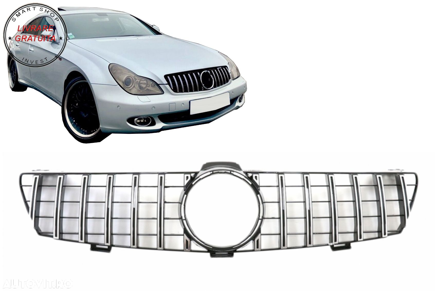 Grila Centrala Mercedes CLS W219 Facelift (2005-2008) GT-R Panamericana Design Neg- livrare gratuita - 6