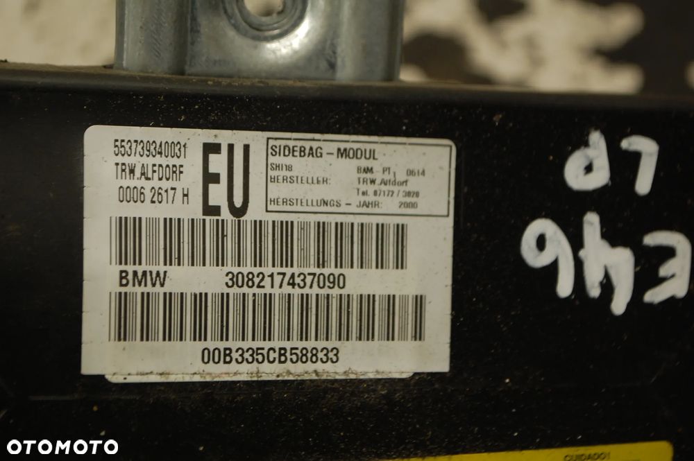 PODUSZKA AIRBAG PASAŻERA KIEROWCY DRZWI PRAWY LEWY PRZÓD 348217438097 BMW E46 PRZEDLIFTEM 308217437090 - 7
