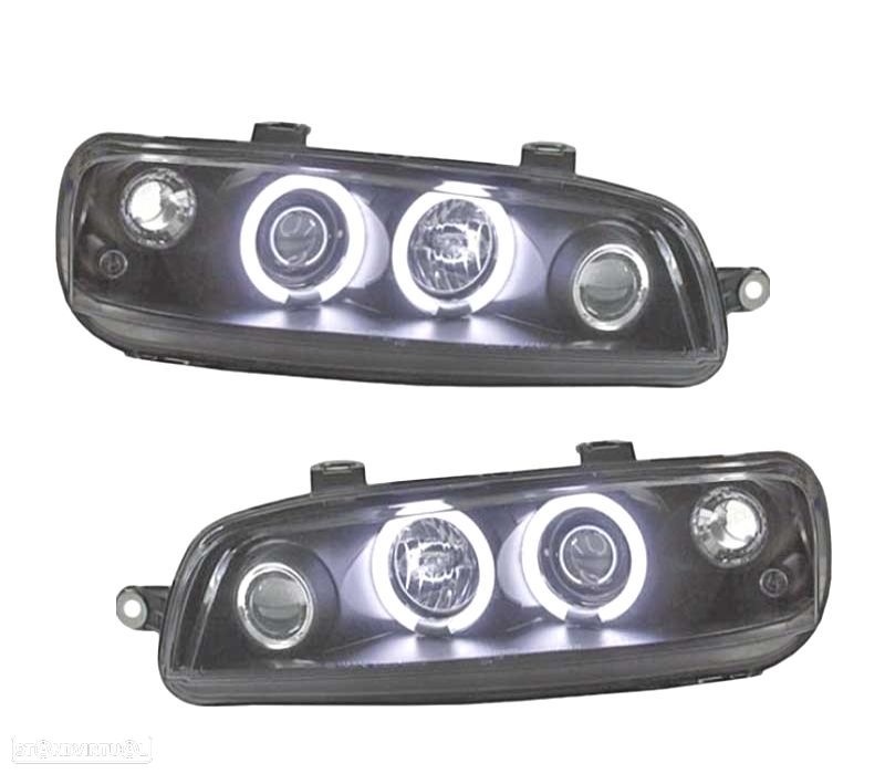FARÓIS ANGEL EYES CCFL FIAT PUNTO 99-03 FUNDO PRETO - 1
