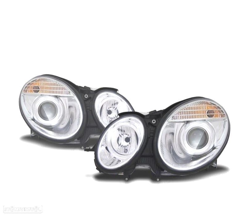 FARÓIS LUPA MERCEDES CLASSE E W211 06-09 FUNDO CROMADO - 1
