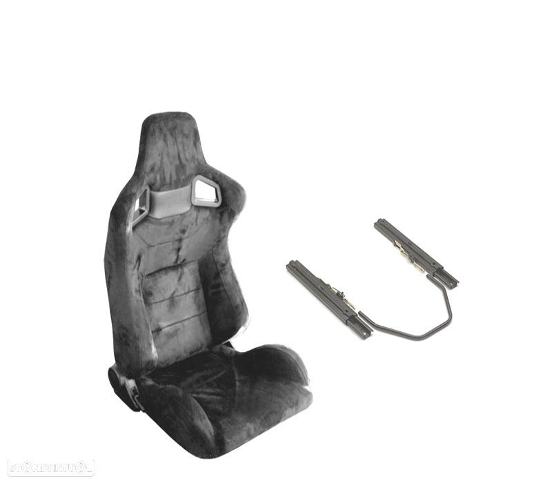BANCO SEMI BAQUET BACKET TIPO RS EM ALCANTRA PRETA + CALHAS DE FIXAÇÃO - 1
