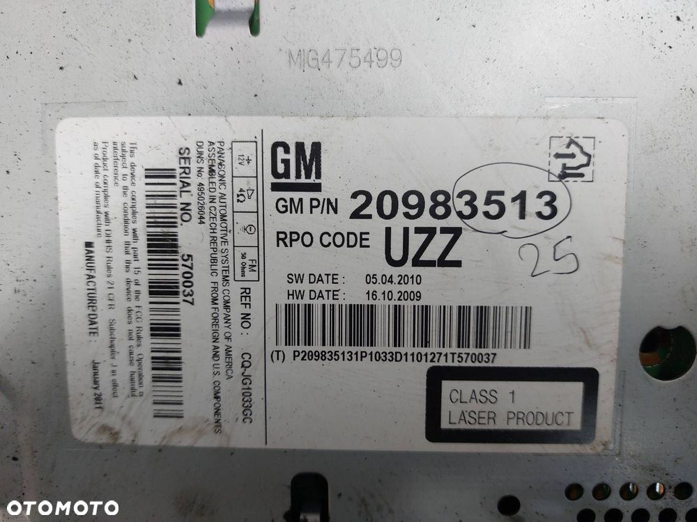 RADIO ODTWARZACZ + PANEL NAWIEWU OPEL ASTRA J CD 400 20983513 13267984 - 4