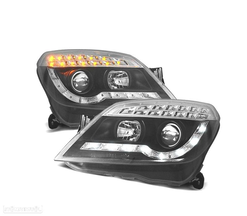 FAROIS FRONTAIS PARA OPEL ASTRA H 04-09 LUZ DIURNA + PISCAS LED FUNDO PRETO - 1
