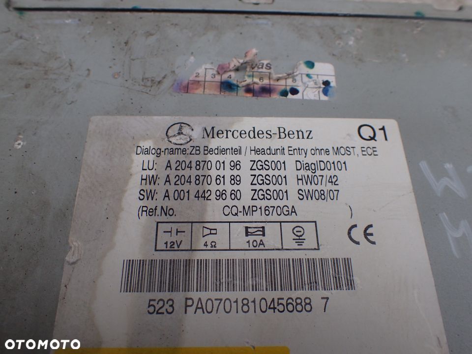 RADIO ODTWARZACZ CD MERCEDES W204 A2048700196 RADOM - 3