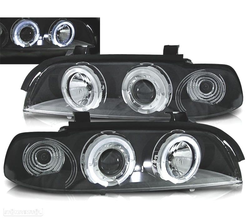 FARÓIS ANGEL EYES LED BMW E39 95-00 FUNDO PRETO - 1