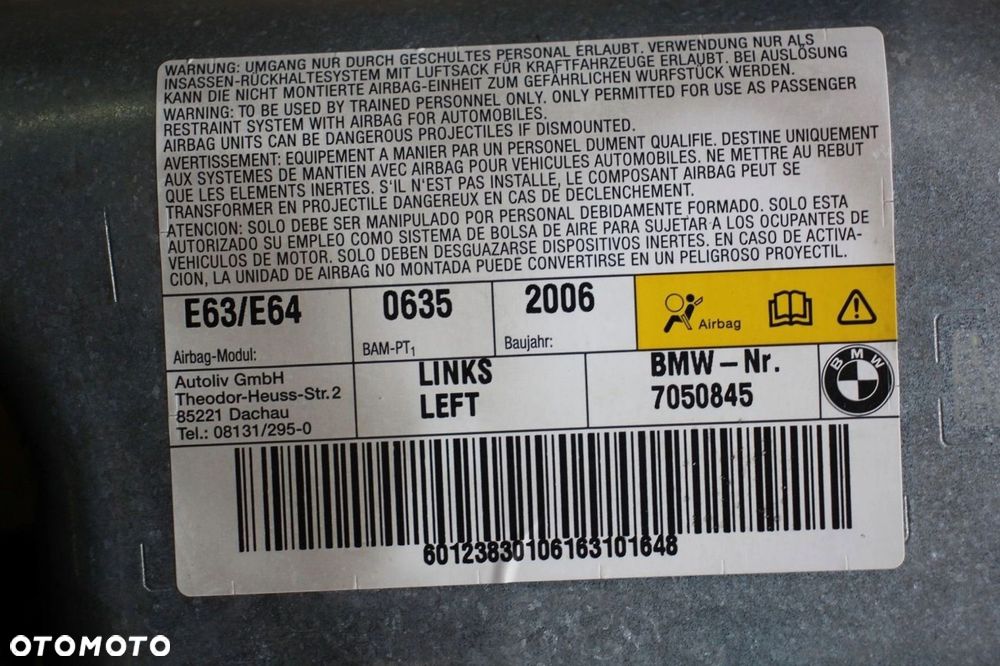 Poduszka AIRBAG drzwi LEWA BMW 6 e63 e64 coupe cabrio 7050845 - 3