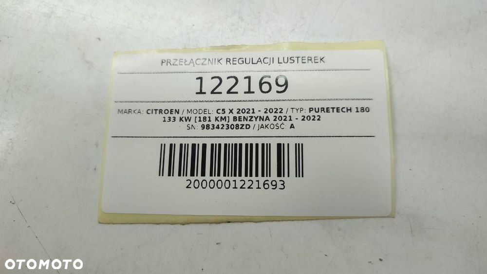 PRZEŁĄCZNIK PANEL REGULACJI LUSTEREK CITROEN C5 X 98342308ZD - 5