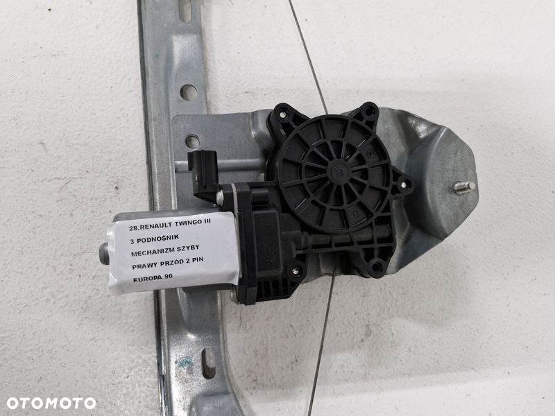 RENAULT TWINGO III PODNOŚNIK MECHANIZM SZYBY PRAWY PRZÓD SILNICZEK 2 PIN EUROPA - 2