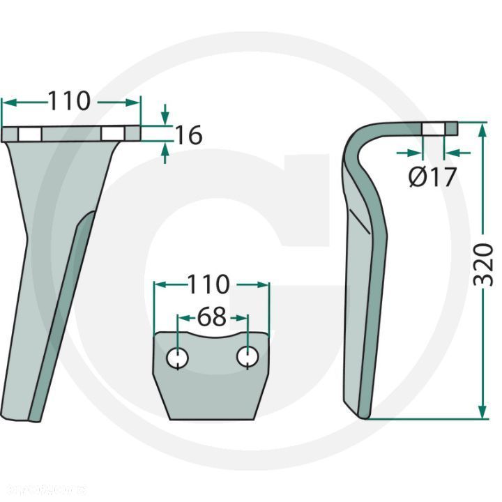 Ząb brony wirnikowej KUHN HRB, HR - 2