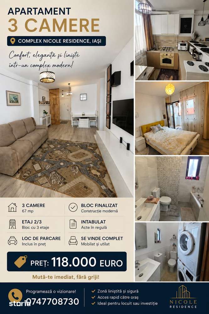 Apartament 3 camere, complet mobilat și utilat, Nicole Residence, Iași — fotografia 1