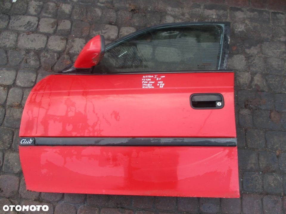OPEL ASTRA 1 I DRZWI LEWE PRZEDNIE SZYBA PODNOSNIK ZAMEK KLAMKA LISTWA BOCZEK - 1