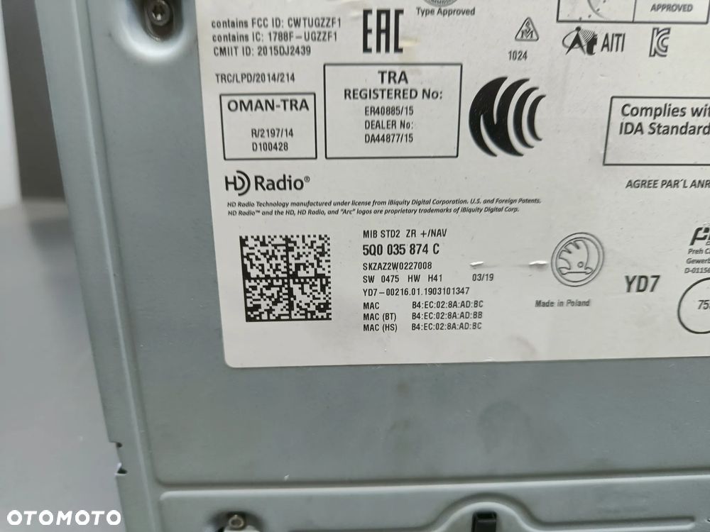 Radio Nawigacja Skoda Octavia 3 lift III FL Wyświetlacz Czytnik Multimedia Napęd 5E0919605M 5Q0035874C - 16
