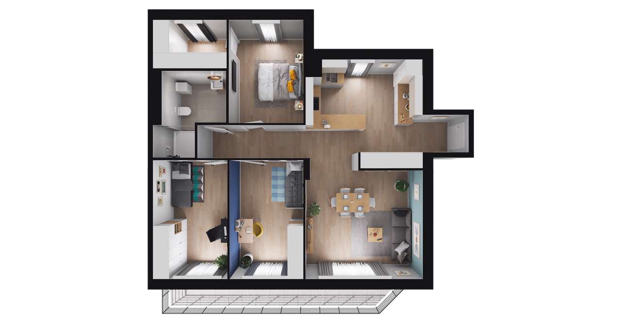 4-pokojowe mieszkanie 92m2 + balkon - Pełny obrazek: 3/8