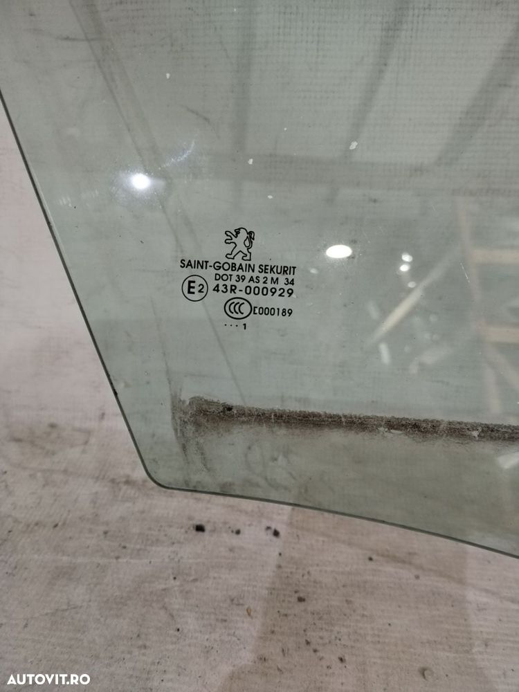 Geam usa dreapta fata, Peugeot 508, 2011, 2012, 2013, 2014, 2015, 2016, 2017, 2018. - 3