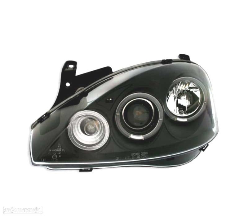 FARÓIS FRONTAIS ANGEL EYES PARA OPEL CORSA C 00-06 FUNDO PRETO H1-H1 - 4