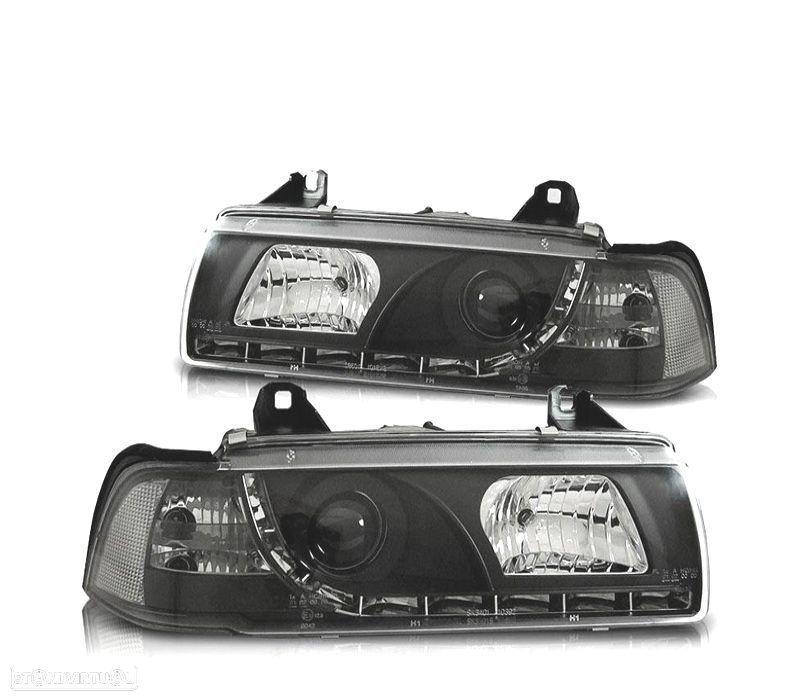 FARÓIS BMW E36 90-99 LUZ DIURNA FUNDO NEGRO - 4