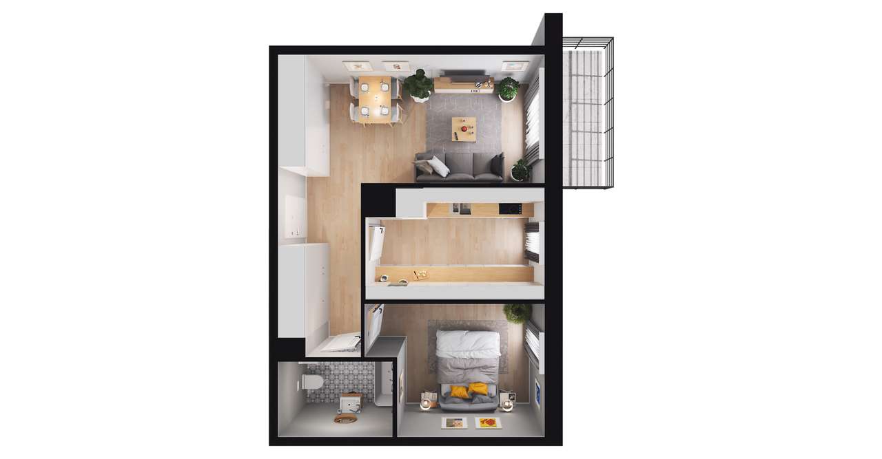 2-pokojowe mieszkanie 45m2 + balkon