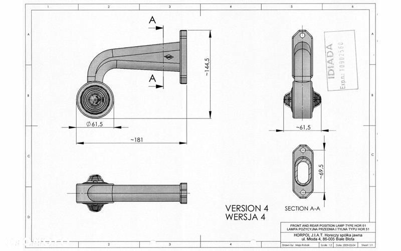 lampa obrysowa led na wysięgniku skośny lewa 12/24v - 2
