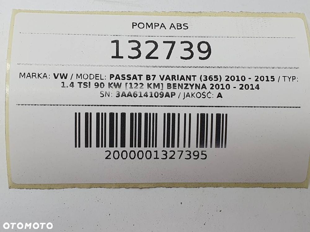POMPA ABS HAMULCOWA VW PASSAT B7 3AA614109AP ORYGINAŁ - 5