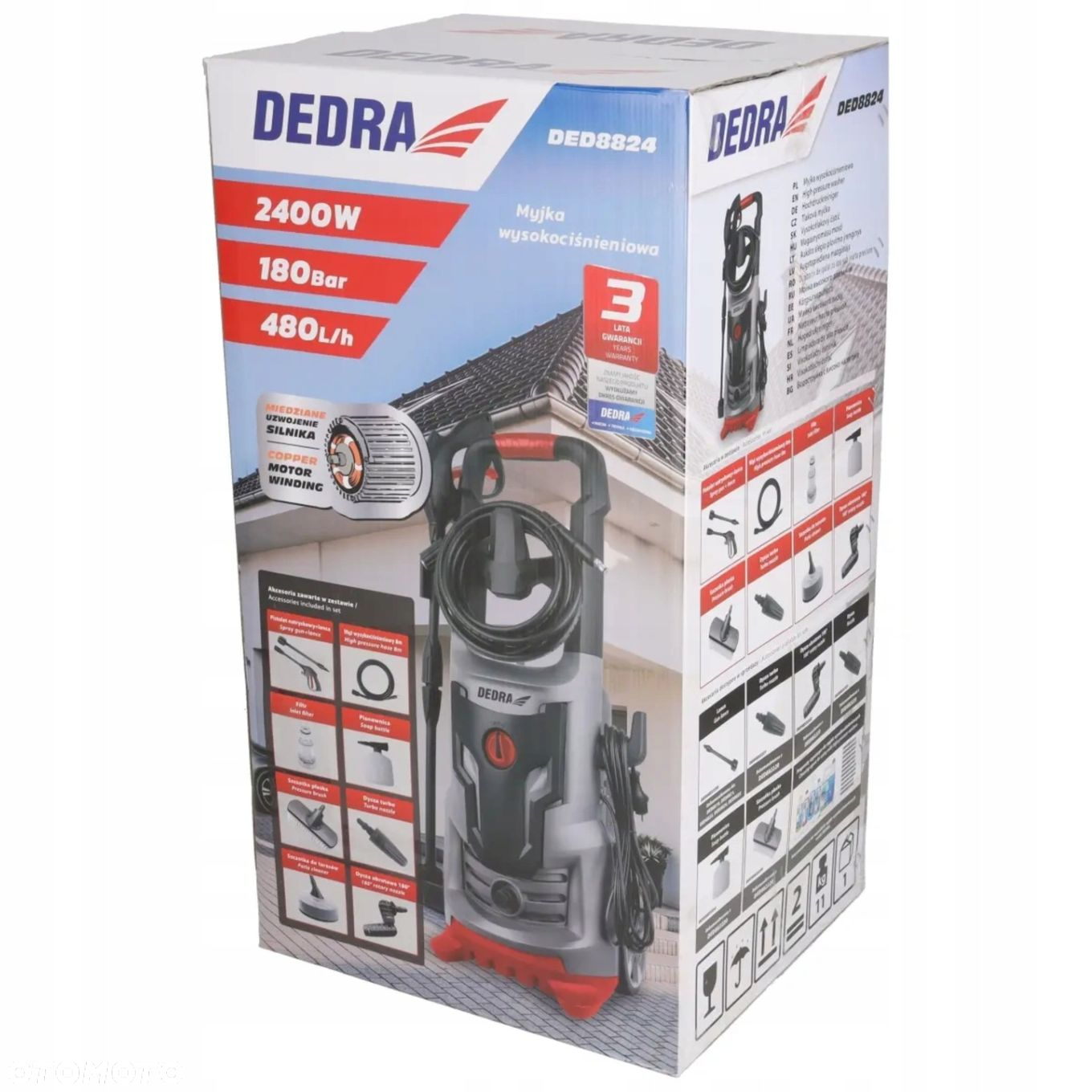 DEDRA DED8824 MYJKA WYSOKOCIŚNIENIOWA 180Bar 2400W 8m wąż AKCESORIA 9el - 10