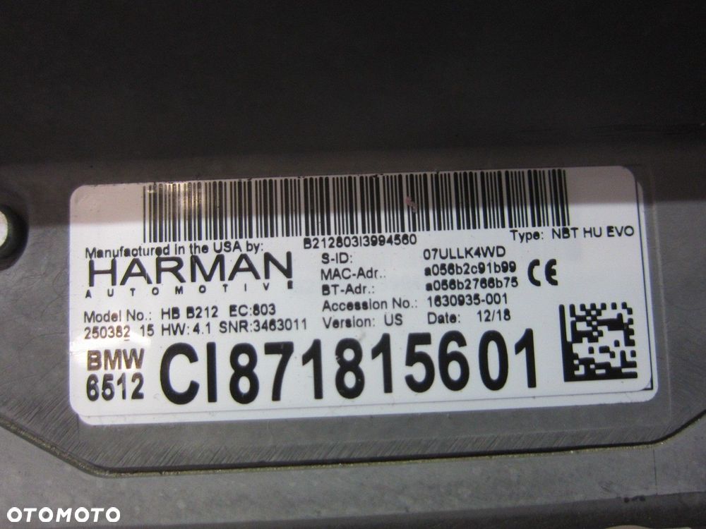 BMW X3 G01 G02 RADIO NAWIGACJA CZYTNIK NBT EVO 8718156 65129877385 9877385 - 8