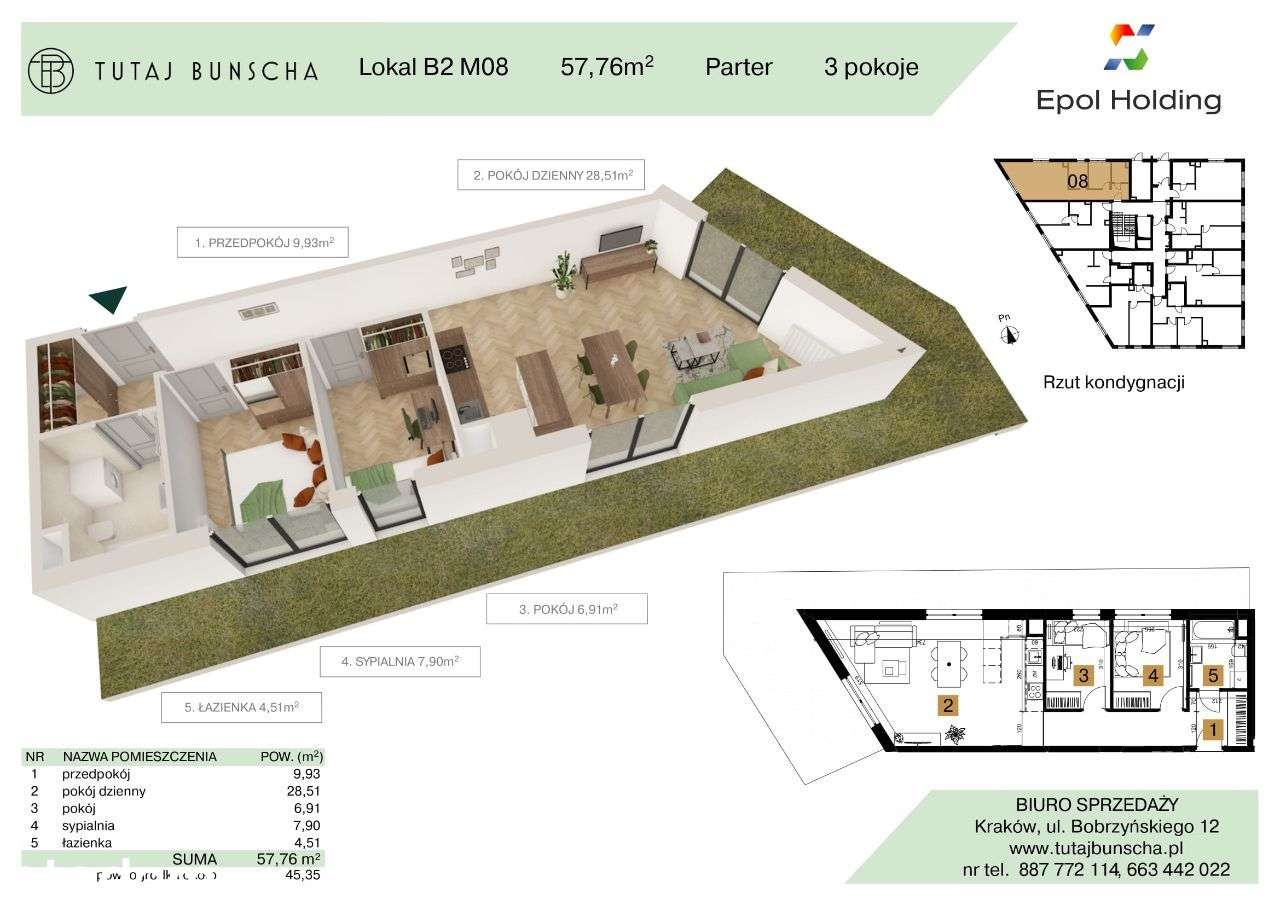 3-pokojowe mieszkanie 57 m2 + ogródek 45 m2, Bezpośrednio