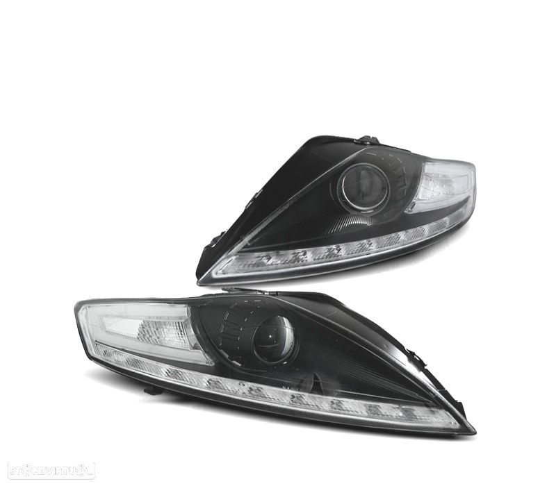 FARÓIS FRONTAIS PARA FORD MONDEO MK4 07-10 LUZ DIURNA +PISCA LED FUNDO PRETO - 2