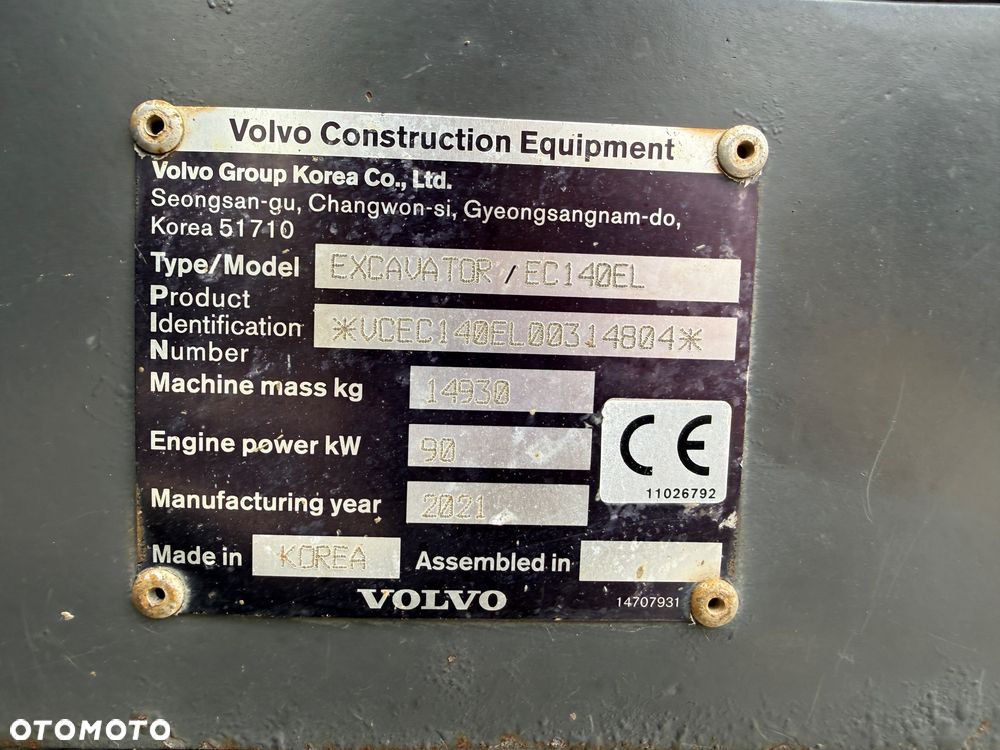 Volvo EC140EL | 2021 | 5282 MTG | 140E 140EL EC140KOPARKA GĄSIENICOWA EC 140 EL ECR145 145 EC145EL EC145 160 150 - 34