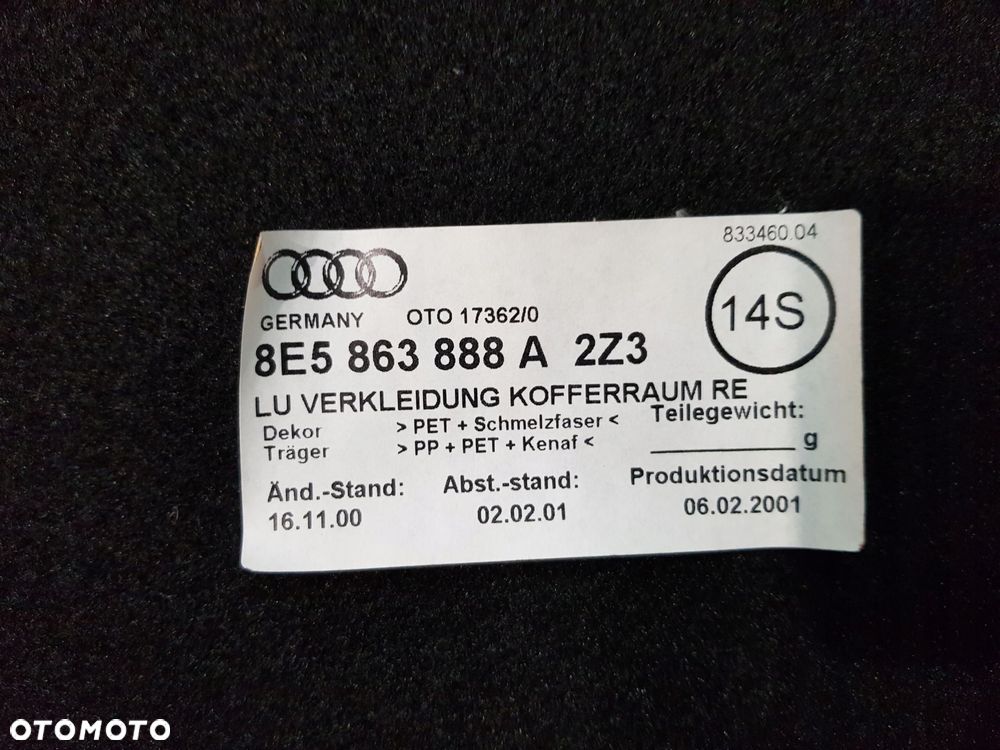 boczek bagażnika prawy tył 8e5863888a audi a4 b6 eur sedan - 7