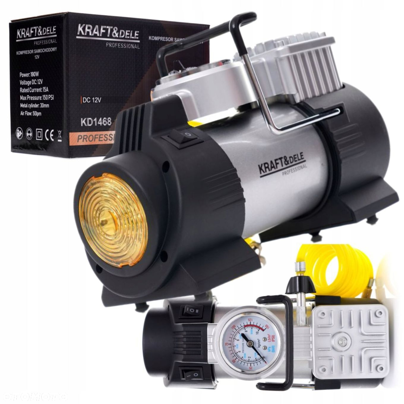 KOMPRESOR SAMOCHODOWY 12V ZAPALNICZKA SPRĘŻARKA MANOMETR ETUI 190W - 11