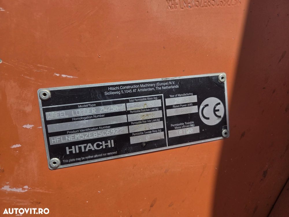 Hitachi ZW250-6, 2018, cupa 4mc, produsa in JAPONIA, masa operationala 22,7tone, anv 23,5R25 80% ok, Consum mediu 10l/ora, camera mers masalier, STARE FOARTE BUJNA-posibilitate leasing 2 ani-PROMOTIE 66.900 EUR+Tva - 11
