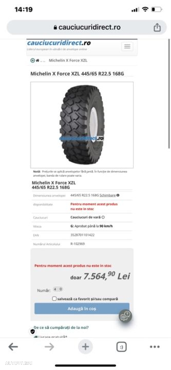 445/65R22.5 20PR L Michelin XZL Wide Base - 1 buc - 10