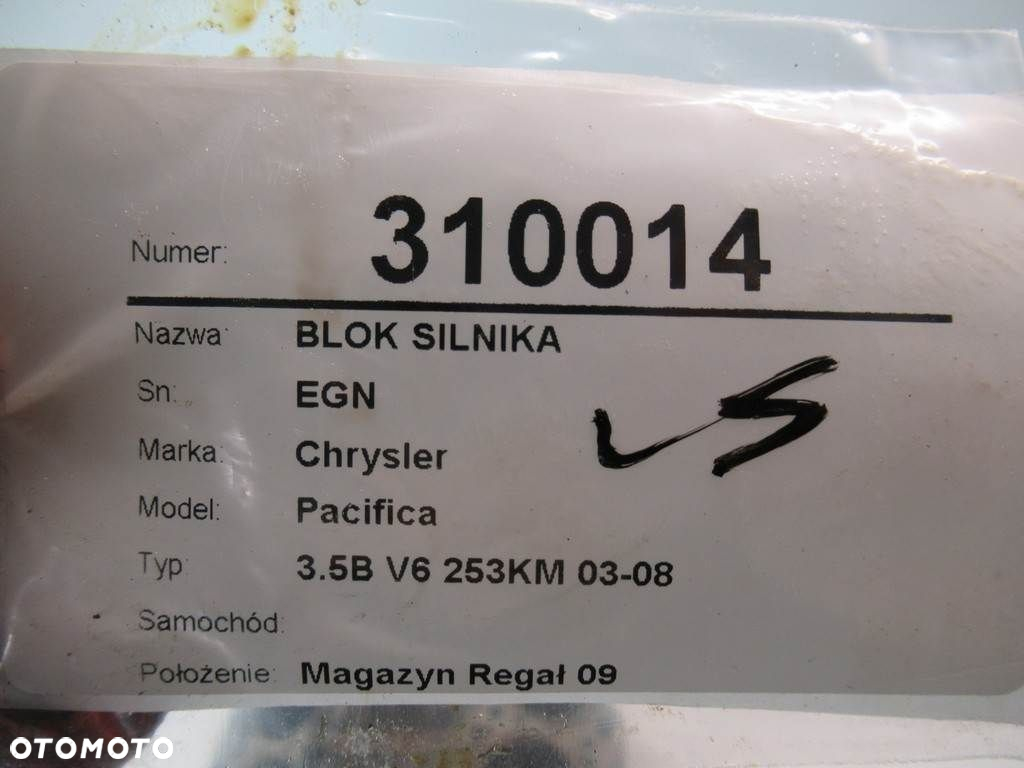 BLOK SILNIKA - 417.00 PLN - CHRYSLER PACIFICA 2003 - 2008 3.5 186 kW [253 KM] benzyna 2003 - 2006 - 13