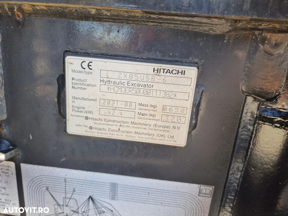 Hitachi ZX85, 2021, 2.975h, LAMA, CUPLA RAPIDA+3 CUPE NOI, Ad sapare 5m, latime 2,2m, ridica 3,7t, Camera spate, senile cauciuc 80% ok, inst picon pe bratele de excavare, Aer cond, computer in lb romana, posibilitate leasing -PROMOTIE 56.900 EUR+Tva - 10