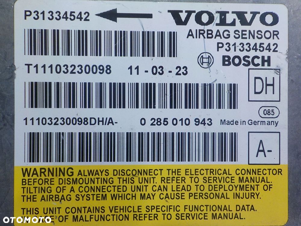 VOLVO S60 II R-DESIGN 1.6 T3 11r modul sensor AIRBAG P31334542 0285010943 - 6