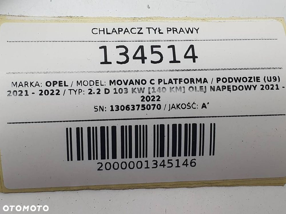 CHLAPACZ TYŁ TYLNY PRAWY OPEL MOVANO C DUCATO JUMPER 1306375070 - 5