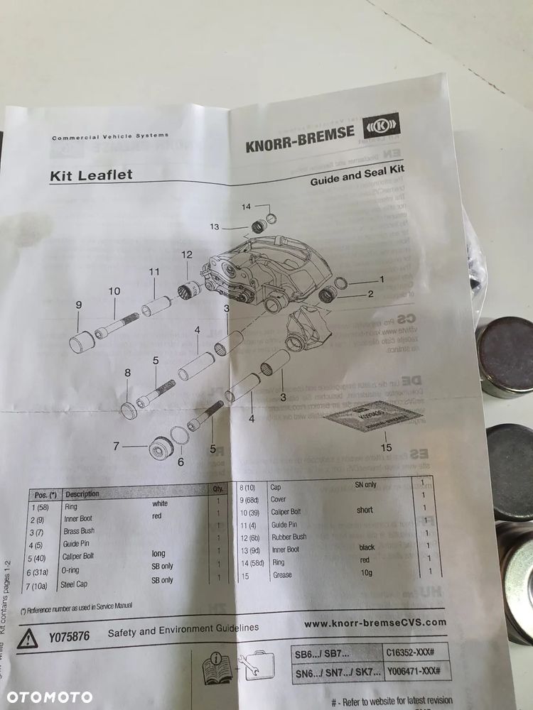 Zestaw naprawczy zacisku hamulcowego SN6, SN7, SK7, Knorr-Bremse K133158K50 - 7
