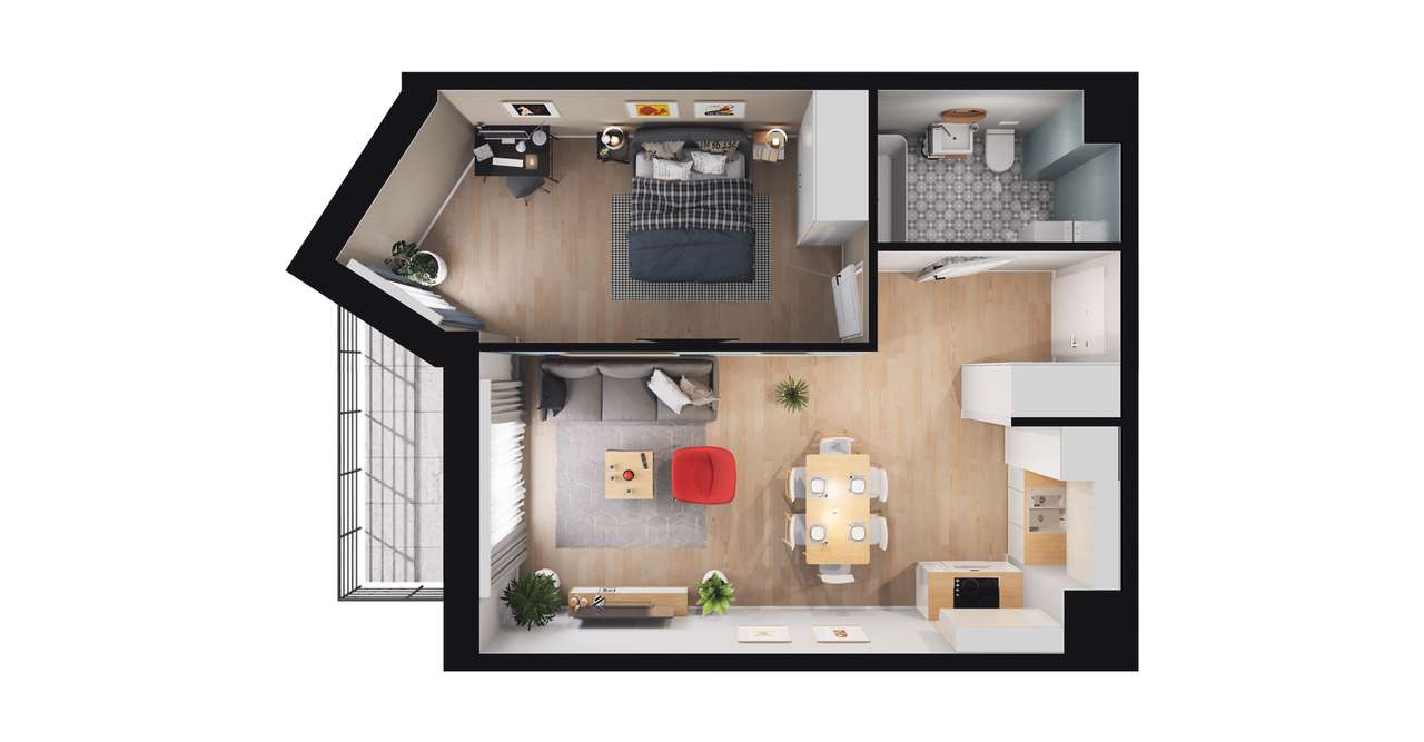2-pokojowe mieszkanie 44m2 + balkon - Pełny obrazek: 2/23