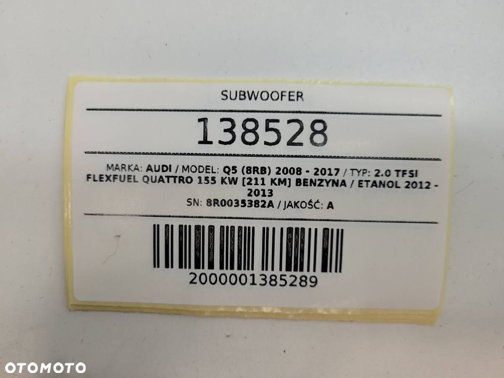 SUBWOOFER GŁOŚNIK BASOWY AUDI Q5 8R 8R0035382A 2011 - 9
