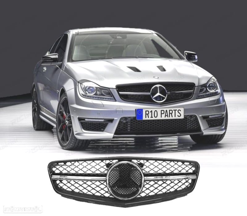 GRELHA FRONTAL PARA MERCEDES W204 07-14 LOOK AMG C63 PRETO CROMADO - 1