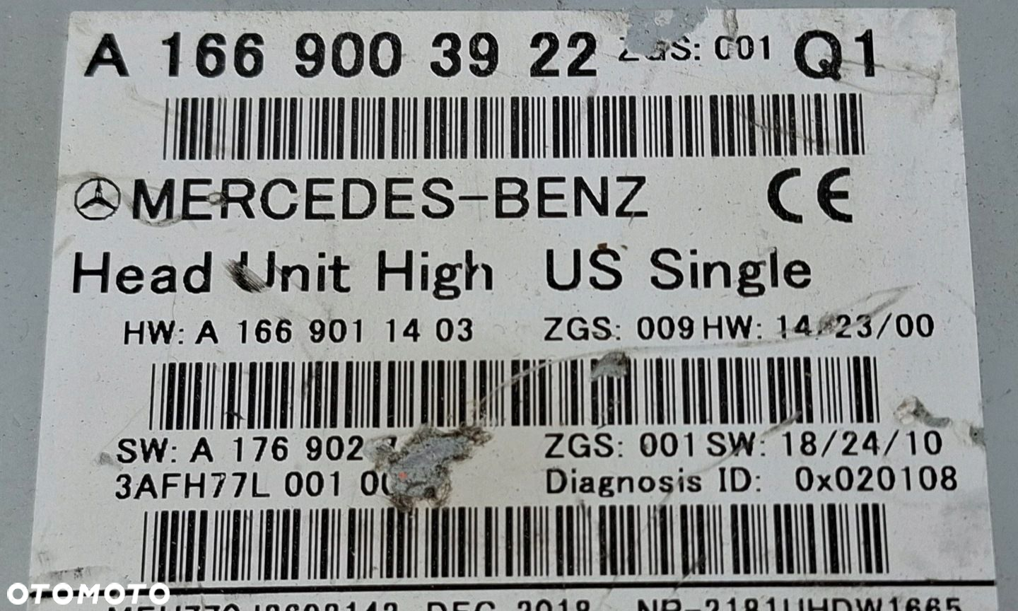 Mercedes-Benz W166 Radio Nawigacja Multimedia NR-218 High US A1669003922 - 3