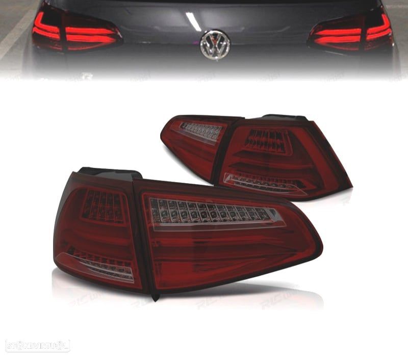 FAROLINS TRASEIROS VOLKSWAGEN VW GOLF 7 12-17 LIGHTBAR VERMELHO FUMADO LED - 1